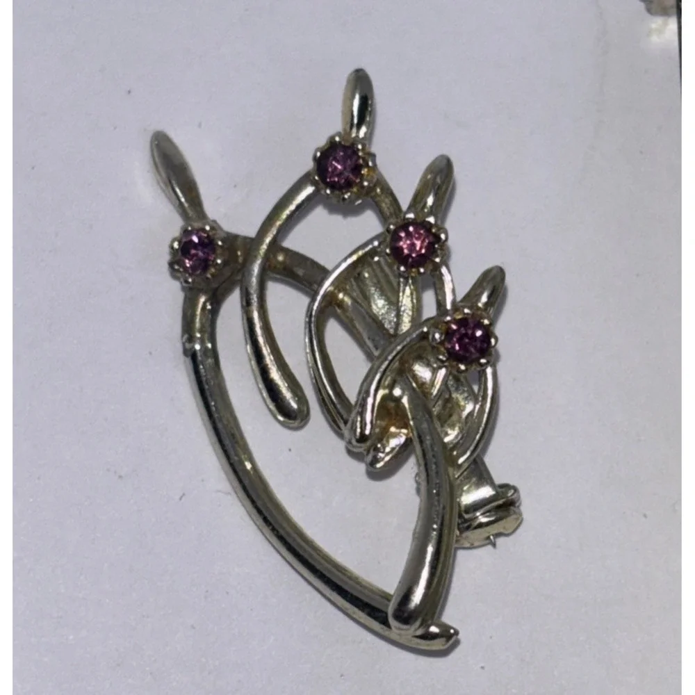 Vintage Gold Tone Rhinestone Wishbone Pin